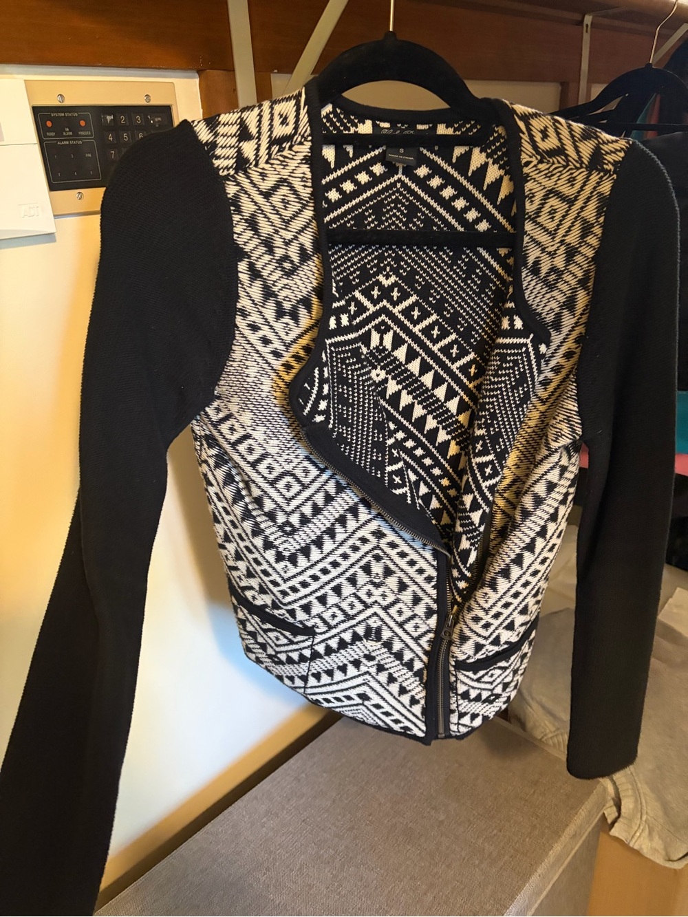 Lucky Brand Black and White Geometric Knit Blazer